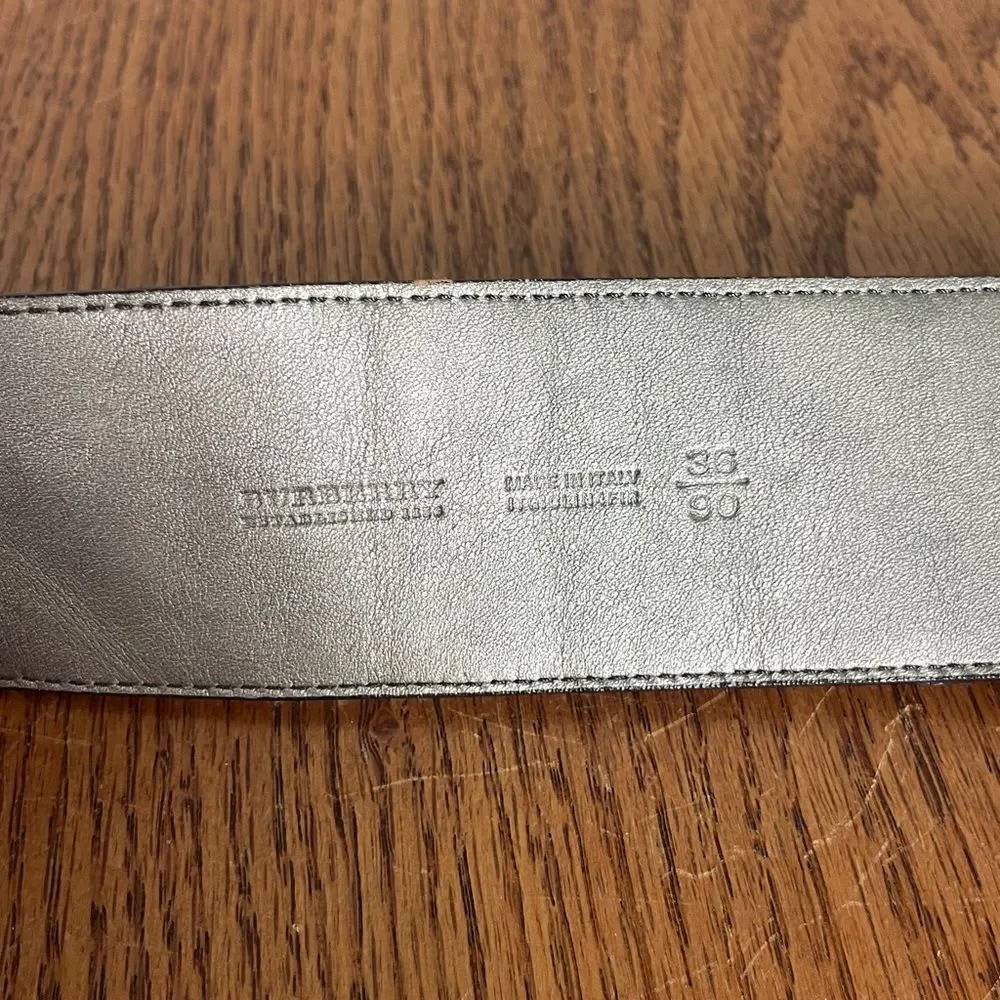 Burberry Gunmetal Silver Gray Leather Belt Large